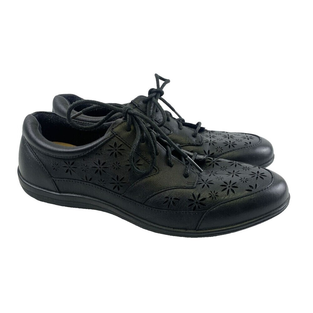 Revere Orlando Black Stretch Leather‎ Lace Up Shoe Flat Comfort Cut Out Womens 9